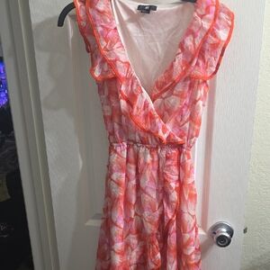 H&M Pink & Orange Ruffle Mini Dress Size 4